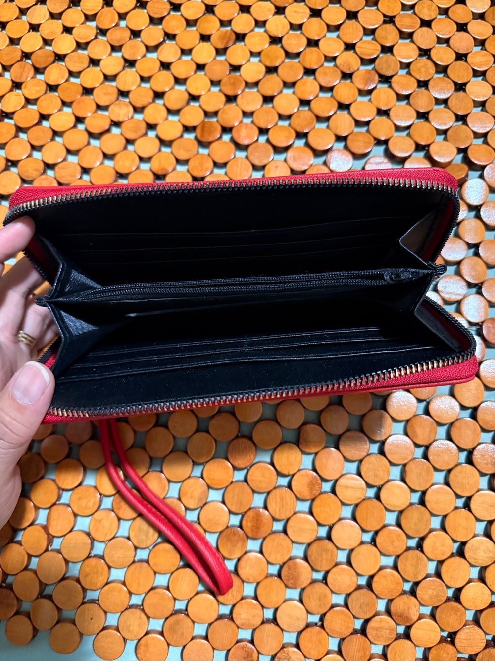 Accessorize Red Wristlet Clutch with Gold Medallion - Picture 3 of 5